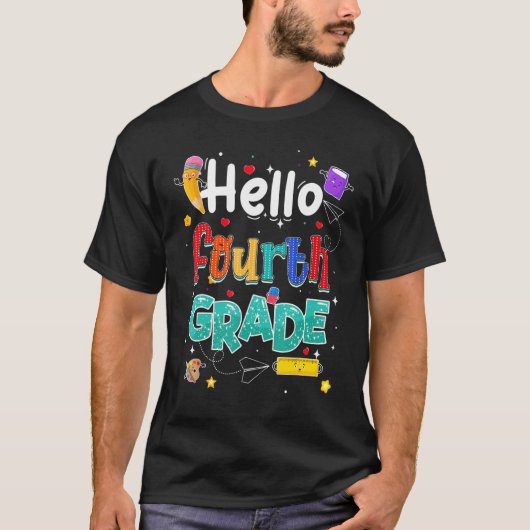 T-shirt Bonjour Équipe de 4e année Enseignant de 4e année (Devant)