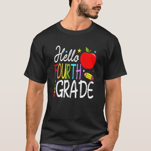 T-shirt Bonjour Équipe de 4e année Enseignant de 4e année (Devant)