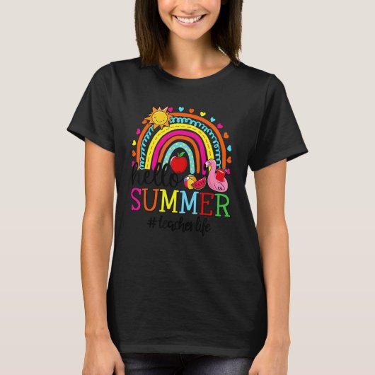 T-shirt Bonjour été Flamant rose arc-en-ciel Watermelon En (Devant)
