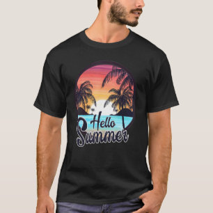 T-shirt Bonjour Été Rétro Sunset Beach Vacances Été Vi