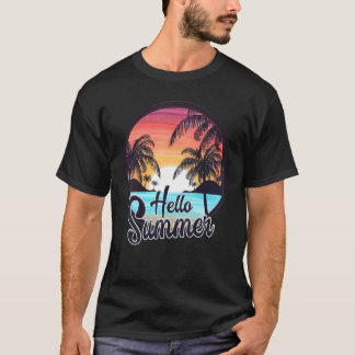 T-shirt Bonjour Été Rétro Sunset Beach Vacances Été Vi