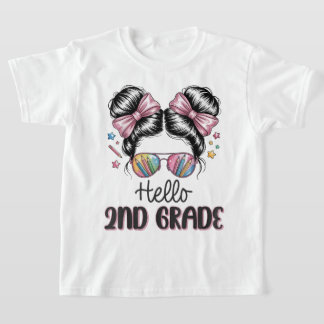 T-shirt Bonjour Fille de Deuxième Année Arc-en-ciel Profes