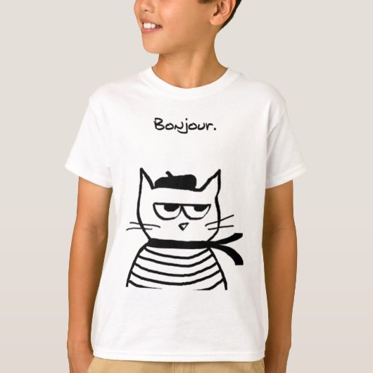 T-shirt Bonjour French Cat Funny (Devant)