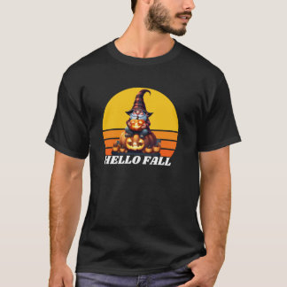 T-shirt Bonjour Gnomes de camion à carreaux de citrouille