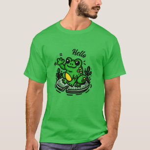 T-shirt Bonjour    Grenouille sur la main Lily Pad tirée