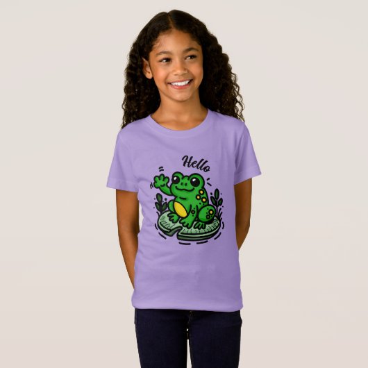 T-Shirt Bonjour | Grenouille sur la main Lily Pad tirée (Devant entier)