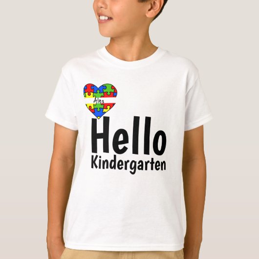 T-shirt Bonjour jardin d'enfants Puzzle Pièces Nom personn (Devant)