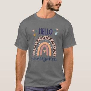 T-shirt Bonjour jardin d'enfants Retro Leopard arc-en-ciel