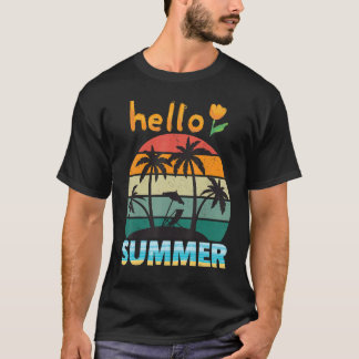 T-shirt Bonjour les vacances rétro d'été à la plage