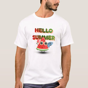 T-shirt Bonjour l'été Mignon Art de pastèque de plage