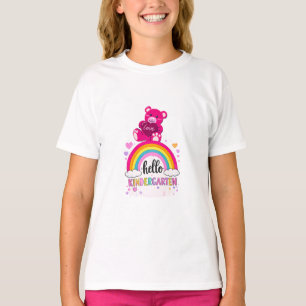 T-shirt Bonjour maternelle ourson arc-en-ciel mignon