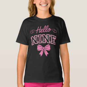 T-shirt Bonjour Neuf Rose Anniversaire 9 Ans Fille Coquett