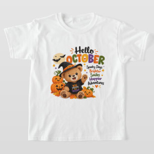 T-shirt Bonjour Octobre Mignon Ours en Peluche Halloween E