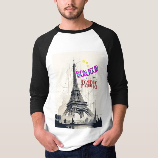 T-shirt Bonjour Paris coloré (Devant)