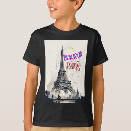 T-shirt Bonjour Paris coloré (Devant)