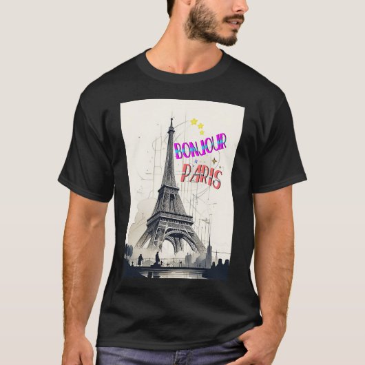 T-shirt Bonjour Paris coloré (Devant)