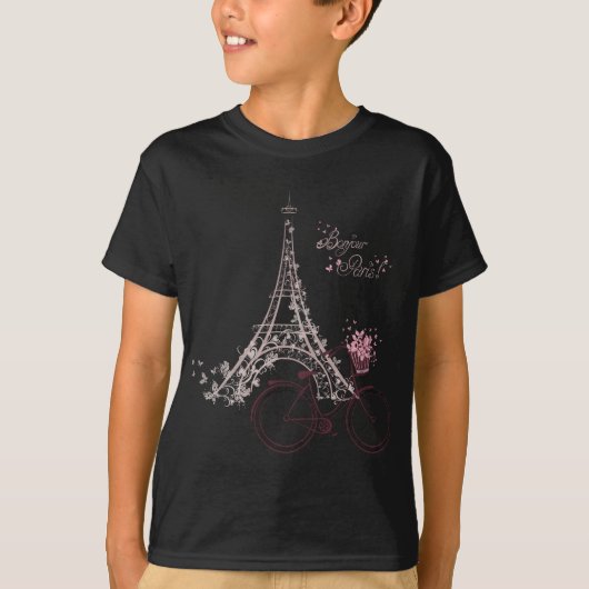 T-shirt Bonjour Paris ! Tour Eiffel Vélo Printemps françai (Devant)