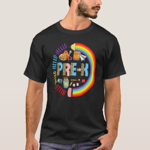 T-shirt Bonjour Pré K Leopard Retour À L'École Crayon Arc-