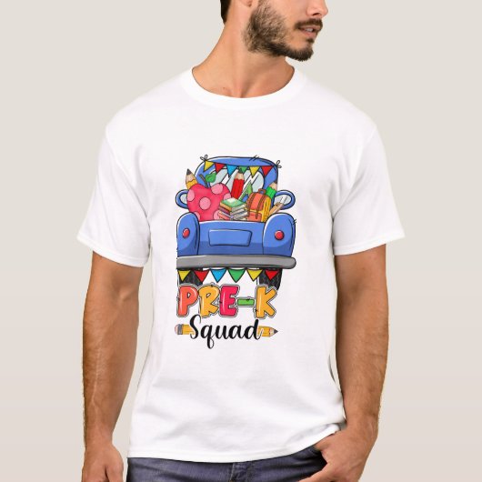 T-shirt Bonjour Pre K Squad Cute Camion Retour À L'École E (Devant)