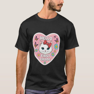 T-shirt Bonjour Première année Élève de première année Fil