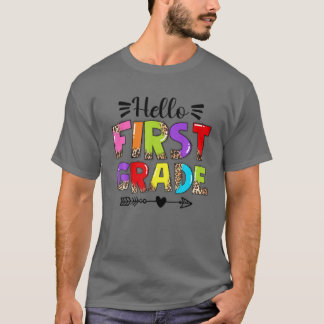 T-shirt Bonjour Première Année Retour À L'École Leopard Ét