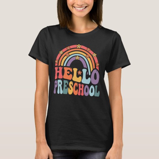 T-shirt Bonjour Préscolaire Boho Arc-En-Ciel Retour À L'Éc (Devant)