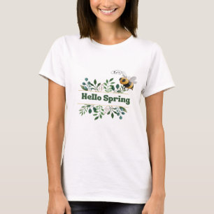 T-shirt Bonjour Printemps - Abeille mignonne et aquarelle 