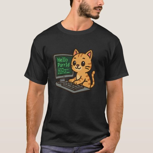 T-shirt Bonjour Purrld Drôle Codeur Chat Codage Programmeu (Devant)
