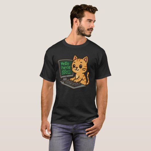 T-shirt Bonjour Purrld Drôle Codeur Chat Codage Programmeu (Devant entier)