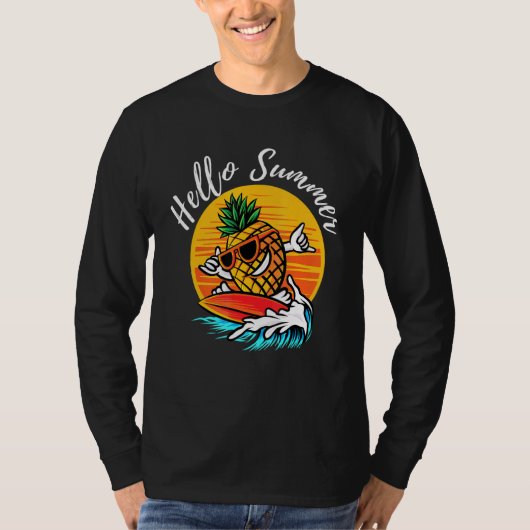 T-shirt Bonjour Summer Surf Cool Ananas Plages Aloha (Devant)