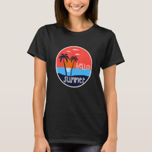 T-shirt Bonjour Summer Vacances Plage Et Palm Tree Coucher