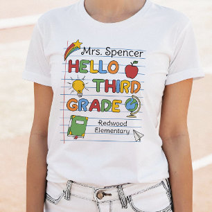 T-shirt Bonjour troisième année sur papier scolaire & grib