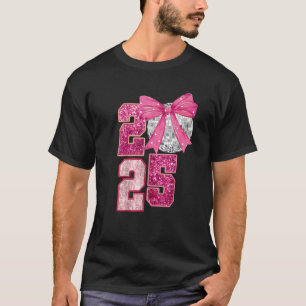 T-shirt Bonne année 2025 Disco Ball rose Coquette Bow F
