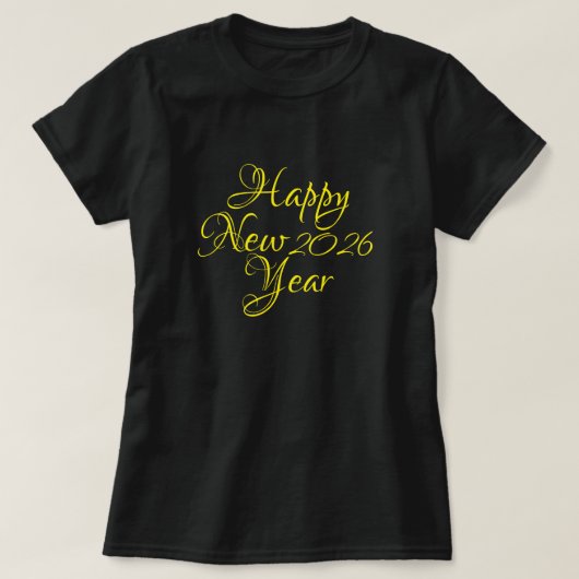 T-shirt Bonne année 2026 Script noir et jaune (Design devant)