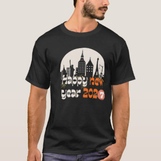 T-shirt Bonne année 2027 Gif Rétro Skyline Villes Mondiale