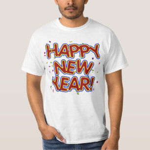 T-shirt Bonne Année - Texte Rouge Amusant Avec Confettis