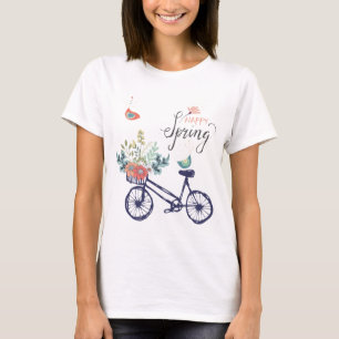 T-shirt Bonne conception du ressort : vélo, fleurs et oise
