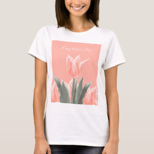 T-shirt Bonne fête des mères ! Fleurs de tulipes de pêc