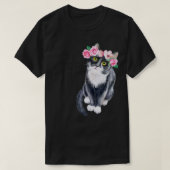T-shirt Bonne fête des mères mignonne Chat avec fleurs Cha (Design devant)