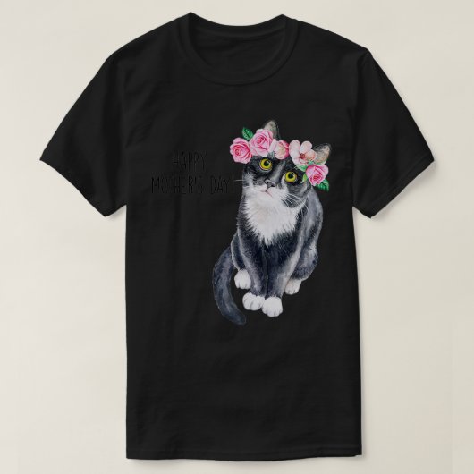 T-shirt Bonne fête des mères mignonne Chat avec fleurs Cha (Design devant)