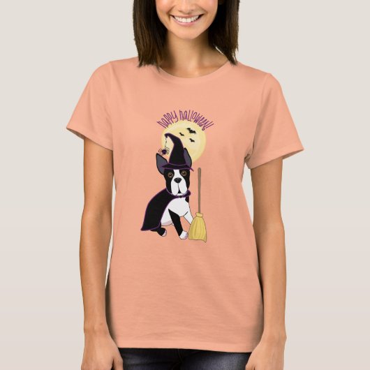 T-shirt Bonne Halloween Boston Terrier Witch (Devant)