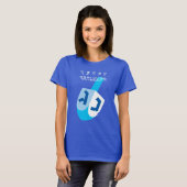 T-shirt Bonne Hanoukka 2 avec bleu Dreidel (Devant entier)