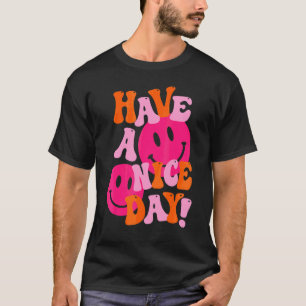 T-shirt Bonne Journée Visage Souriant Rose Style Preppy T