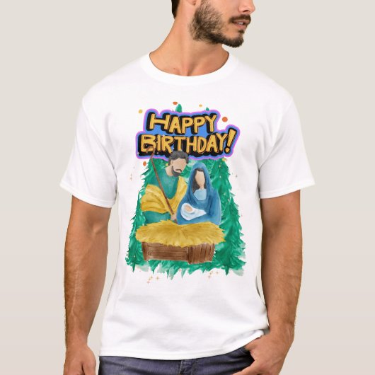 T-shirt Bonne Nativité d'anniversaire aquarelle (Devant)