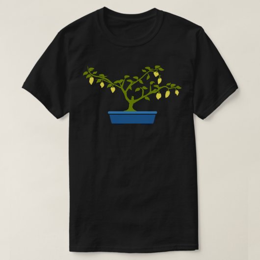 T-shirt Bonsai de chili jaune dans le pot Bonsai bleu (Design devant)