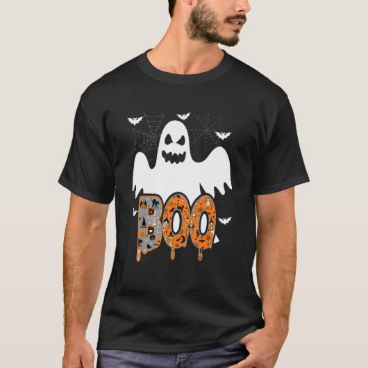 T-shirt Boo Avec Araignées Et Sorcière Casquette Halloween (Devant)