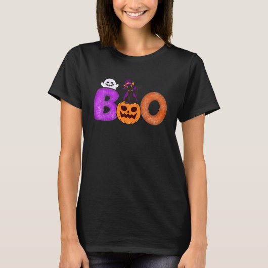 T-shirt Boo Cat Pumpkin Halloween Ghost Costume Leopard (Devant)