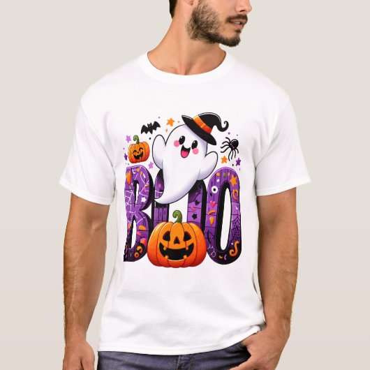 T-shirt Boo Cute Ghost Halloween Design (Devant)