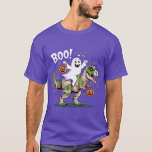 T-shirt Boo! Gentil Fantôme à Cheval sur un T-Rex Momie Ha
