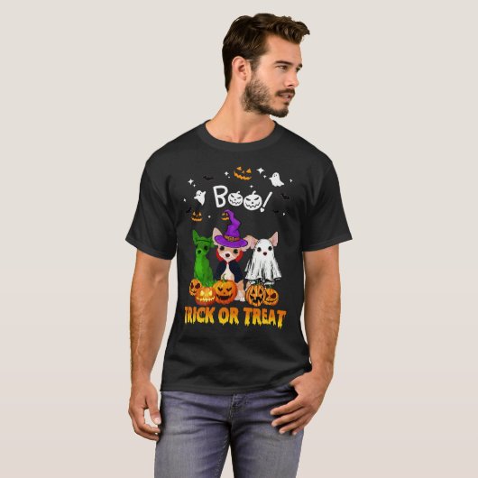 T-shirt Boo Ghost Chihuahua Tricoter Ou Traiter Halloween (Devant entier)